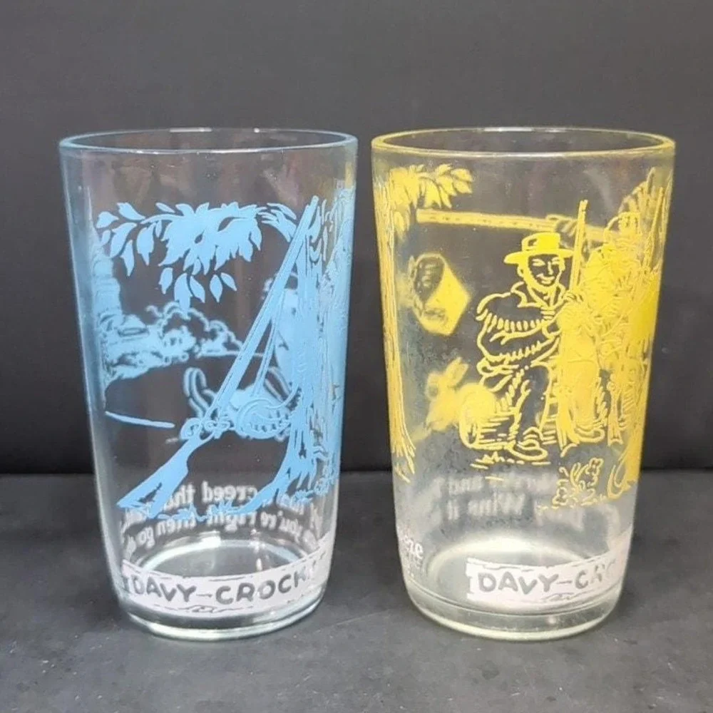 Davy Crockett Jelly Jar Juice Glasses, Set of 2 West Frontier & Capitol Building
